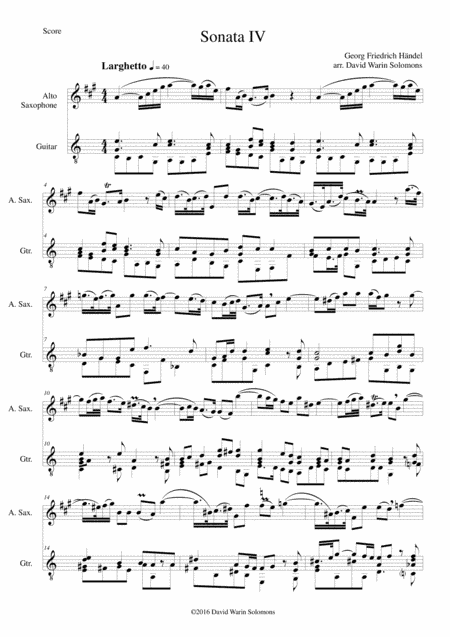 Sonata in C (No IV) for alto saxophone and guitar (arr. David Warin Solomons)