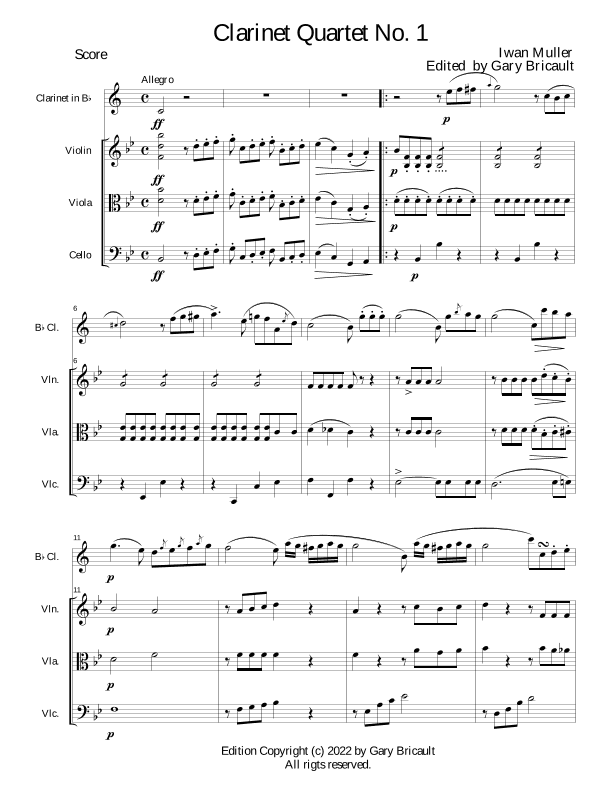 Clarinet Quartet No. 1 (arr. Edits by Gary Bricault)