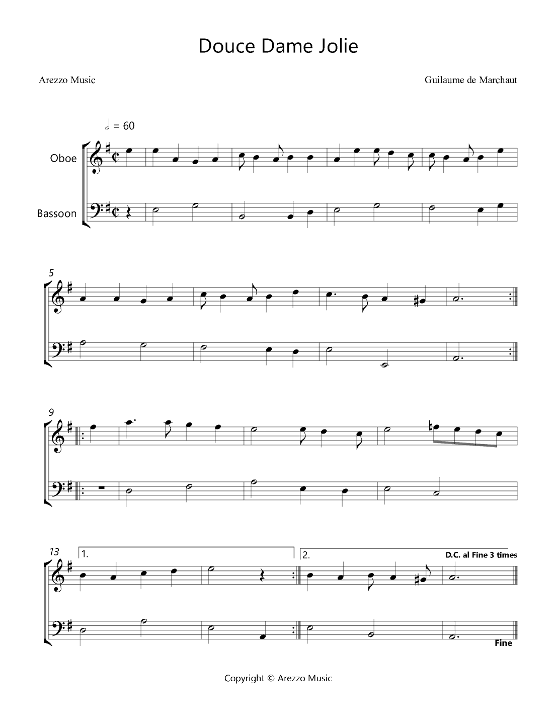 Douce Dame Jolie - Oboe and Bassoon Arrangement (arr. Arezzo Music)