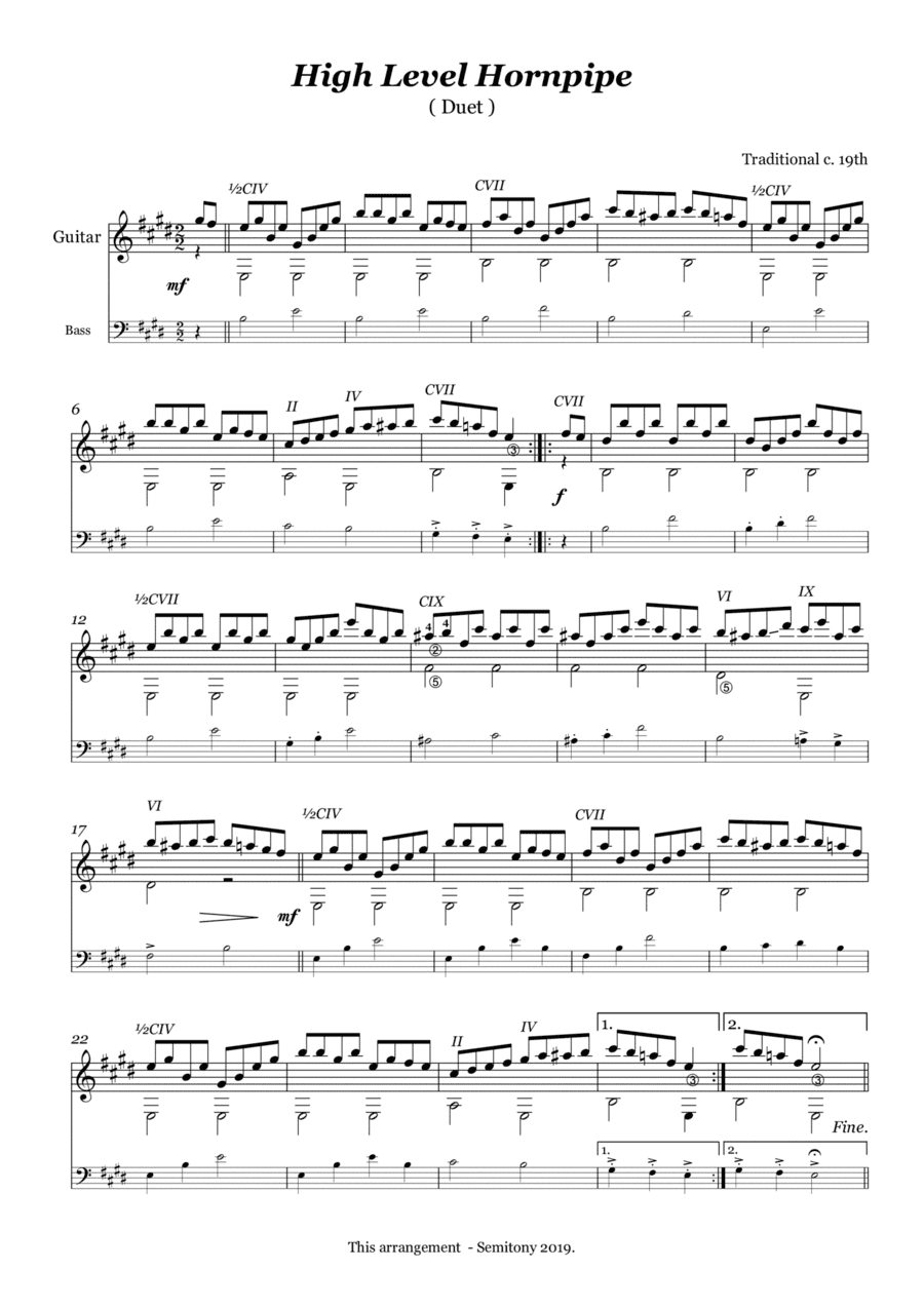 High Level Hornpipe - Traditional c.19th piece arranged for Guitar Duet (arr. Semitony)