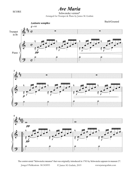 Bach-Gounod: Ave Maria, Schwencke version for Trumpet & Piano (arr. James M. Guthrie, ASCAP)