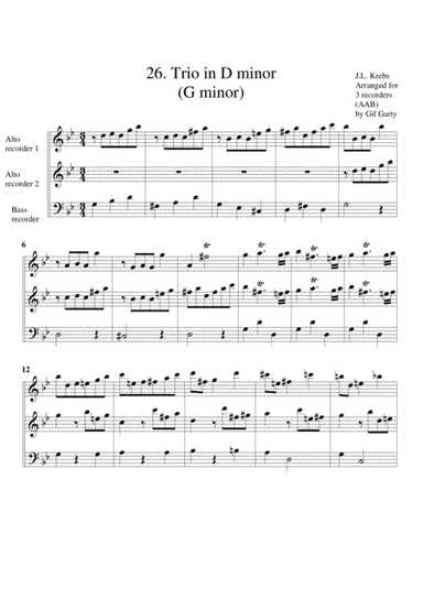 Organ trio in D minor (Breitkopf edition no.26) (arrangement for 3 recorders) (arr. Gil Garty)