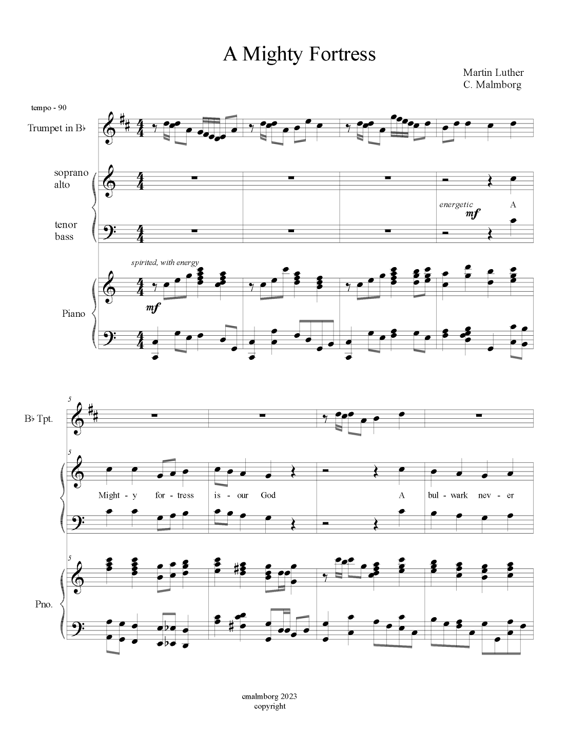 A MIGHTY FORTRESS (arr. C. Malmborg)