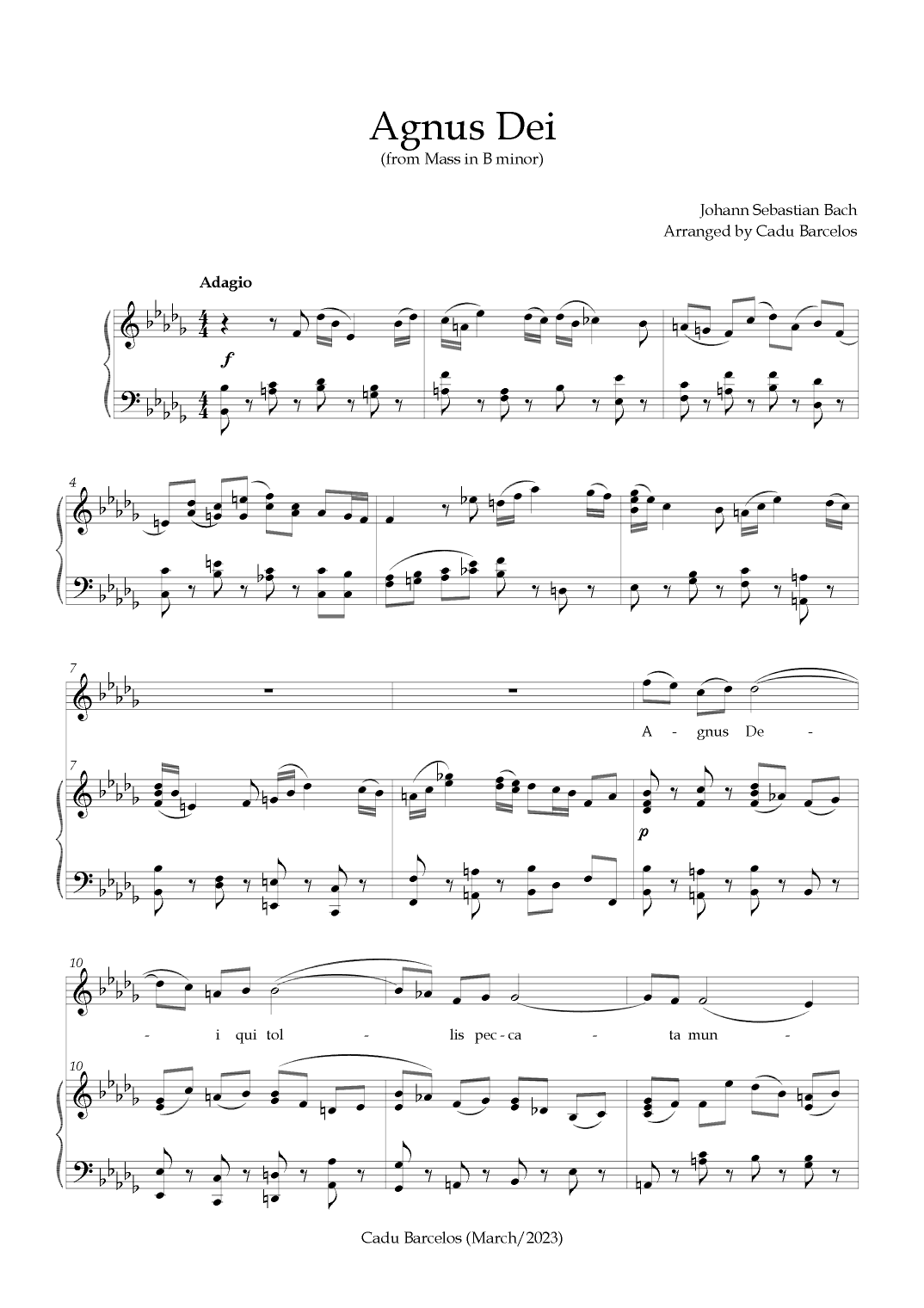 Agnus Dei - Mass B Minor BACH - Bb minor (arr. Cadu Barcelos)