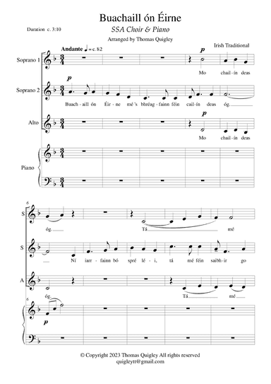 Buachaill ón Éirne (SSA & Piano) (arr. Thomas Quigley)