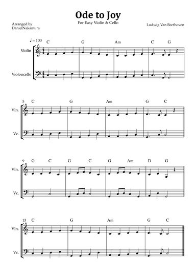 Ode to Joy (Easy Violin and Cello) (arr. Daniel Nakamura)