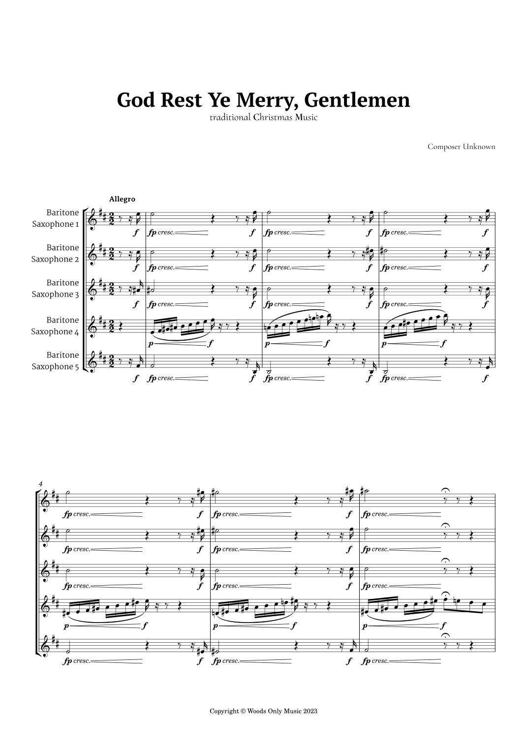 God Rest Ye Merry Gentlemen for Baritone Sax Quintet (arr. Ander)