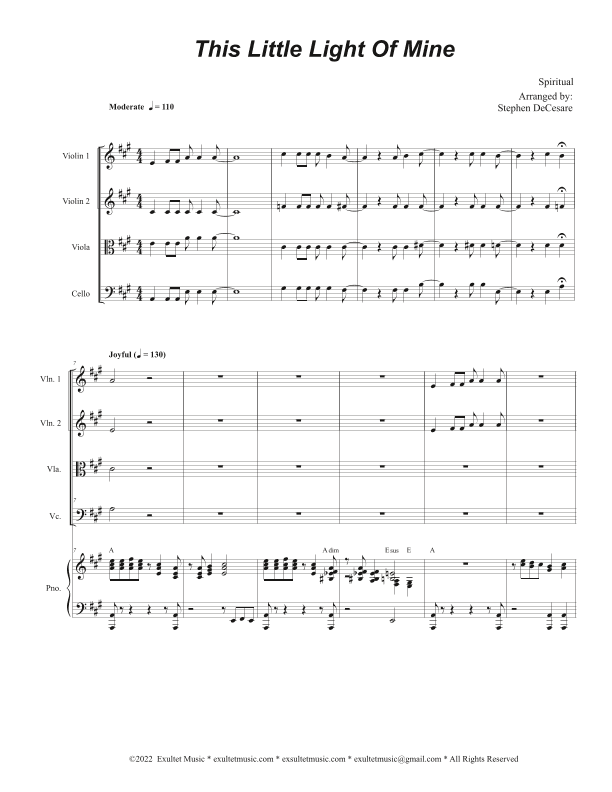 This Little Light Of Mine (String Quartet and Piano) (arr. Stephen DeCesare)