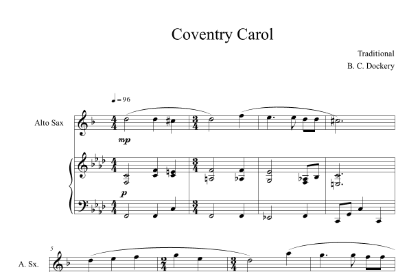 Coventry Carol (Alto Sax Solo with Piano Accompaniment) (arr. B. C. Dockery)