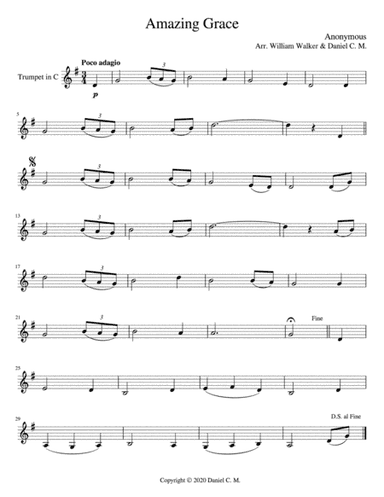 Amazing Grace for C trumpet and piano (easy) (arr. Daniel C. M.)