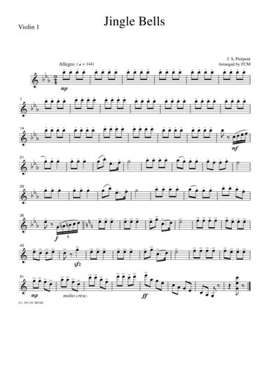 Christmas Carol  Jingle Bells, for string quartet, CH916 (arr. FCMUSIC)