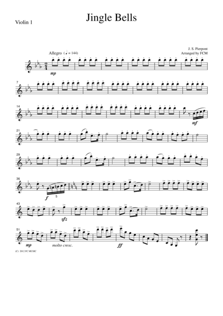 Christmas Carol  Jingle Bells, for string quartet, CH916 (arr. FCMUSIC)