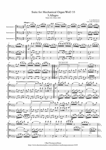 Beethoven: Suite for Mechanical Organ (Clock) WoO 33 Mvt. 3 Allegro - low brass trio (bass clef) (arr. Ray Thompson)