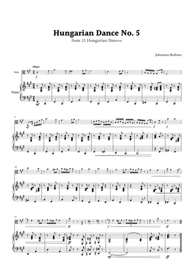 Hungarian Dance No. 5 by Brahms for Viola and Piano (arr. Rika K.)