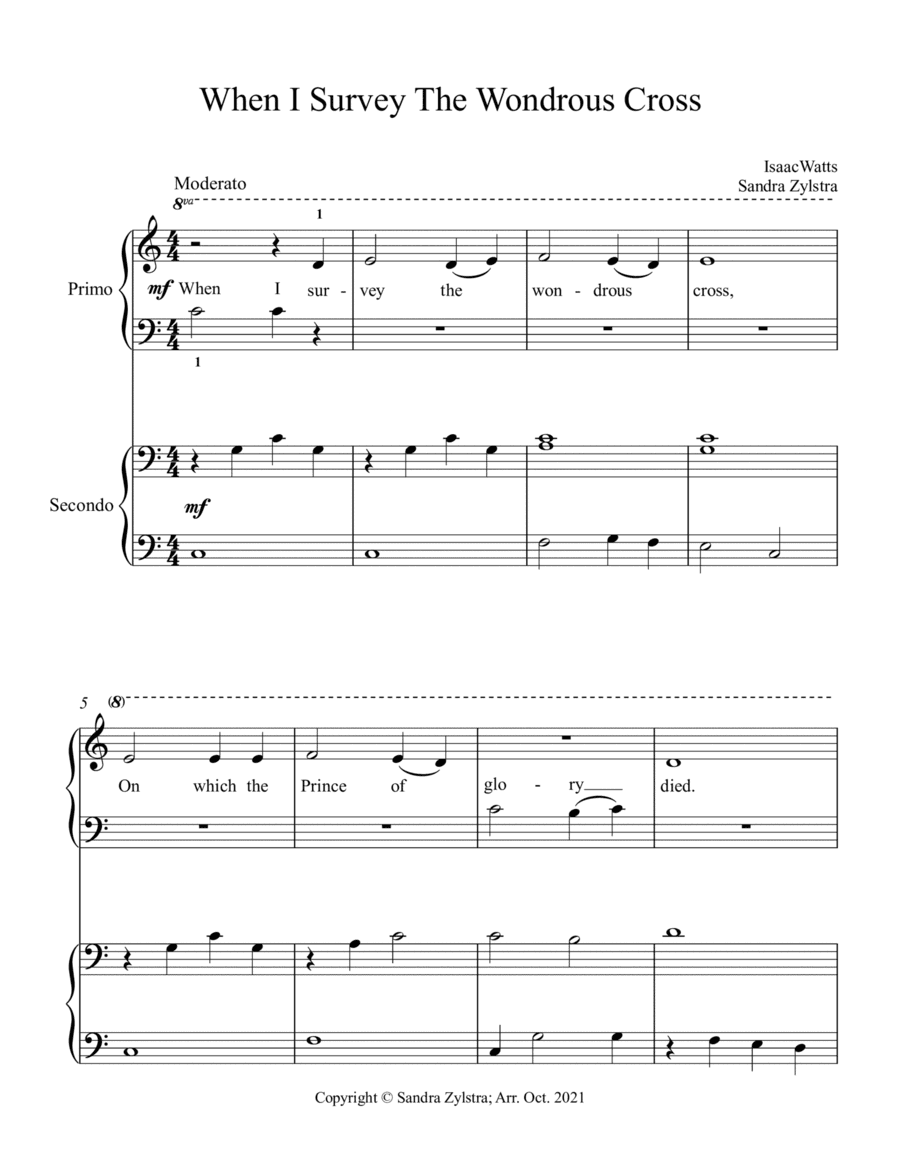 When I Survey The Wondrous Cross (beginning solo with optional elementary duet) (arr. Sandra Zylstra)