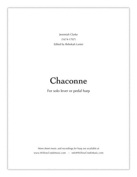 Chaconne by Jeremiah Clarke - solo lever or pedal harp (arr. Willow Creek Music)