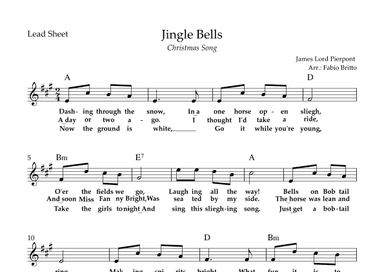 Jingle Bells (Christmas Song) Lead Sheet in A Major (arr. Fabio Britto)