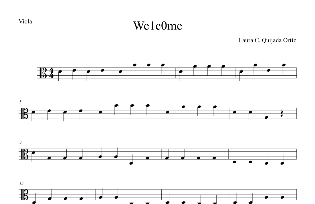 We1c0me. Beginning string orchestra. Open strings and first finger. VIOLA PART.
