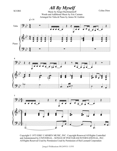All By Myself (arr. James M. Guthrie, ASCAP)