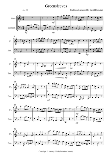 Greensleeves for Flute and Bassoon Duet (arr. David Burndrett)