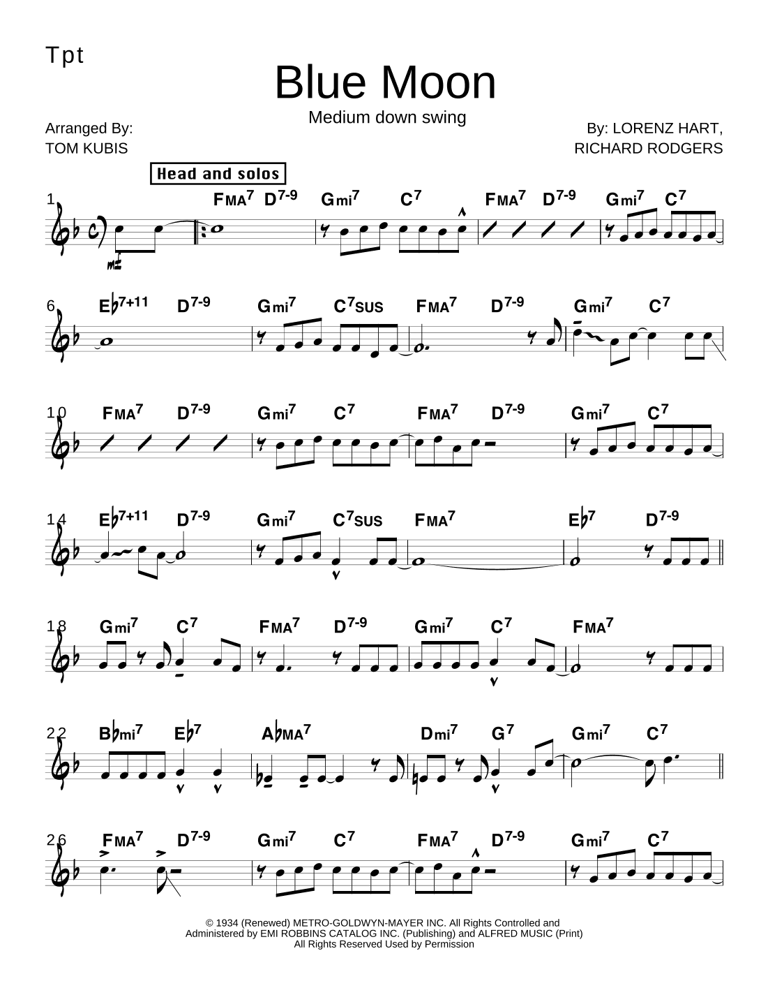 Blue Moon Revisited (arr. Tom Kubis)