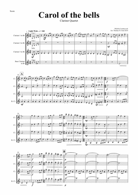 Carol of the Bells - Pentatonix style - Clarinet Quartet (arr. Thomas H. Graf)