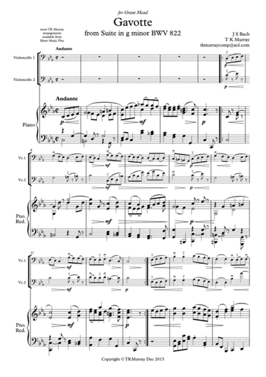 Bach - Gavotte in C Minor - 2nd. Cello Part & New Piano Part - Suzuki Bk.3
