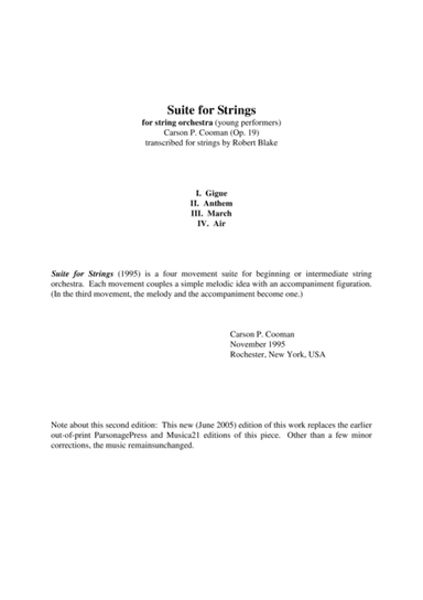 Carson Cooman/Blake: Suite for Strings, score and parts