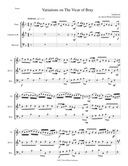 Variations on the Vicar of Bray for wind trio (flute, clarinet, bassoon) (arr. David Warin Solomons)