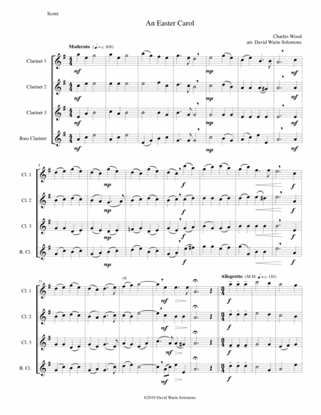 Easter Carol for clarinet quartet (arr. David Warin Solomons)