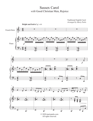 Sussex Carol with Good Christian Men, Rejoice (French Horn - Piano) (arr. Marty Parks)