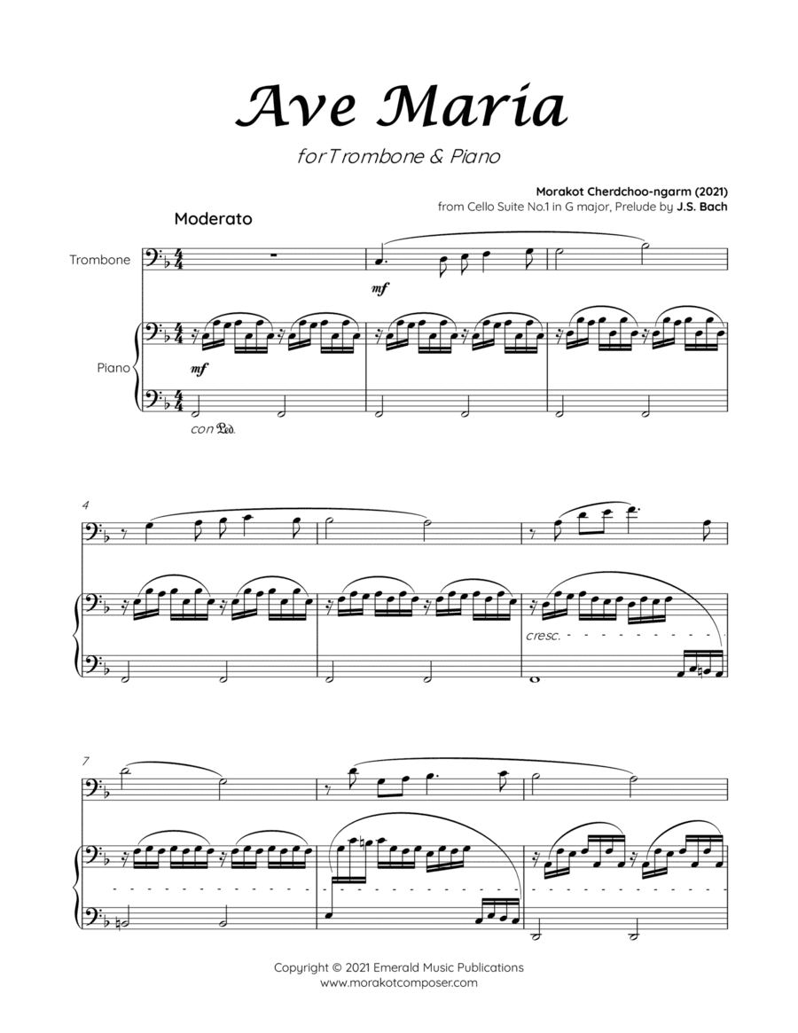 Ave Maria on BACH Cello Suite for Trombone & Piano