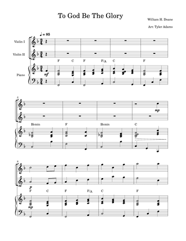 To God Be The Glory (Violin Duet and Piano) (arr. Tyler Adams)