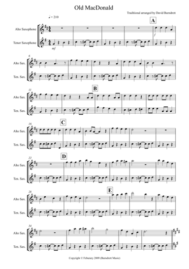 Old MacDonald! for Alto and Tenor Saxophone Duet (arr. David Burndrett)