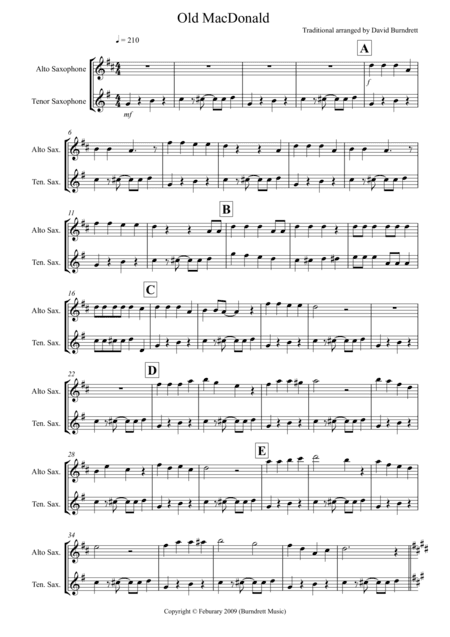 Old MacDonald! for Alto and Tenor Saxophone Duet (arr. David Burndrett)