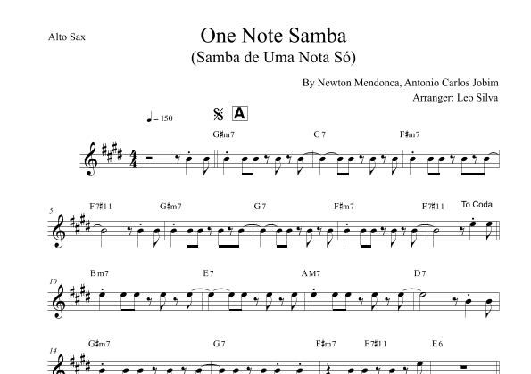 One Note Samba (samba De Uma Nota So) (arr. Leo Silva)