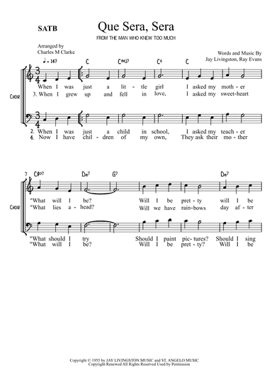 Que Sera, Sera (whatever Will Be, Will Be) (arr. Charles M Clarke)