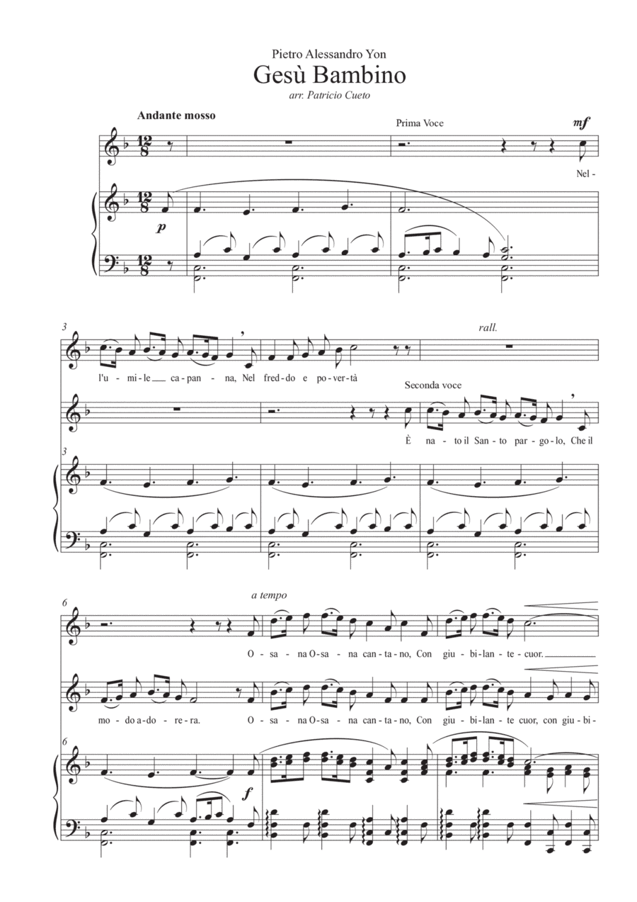 Gesù bambino for 2 solo voices and piano (arr. Patricio Cueto)