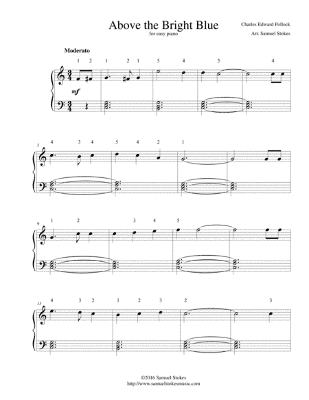 Above the Bright Blue - for easy piano (arr. Samuel Stokes)