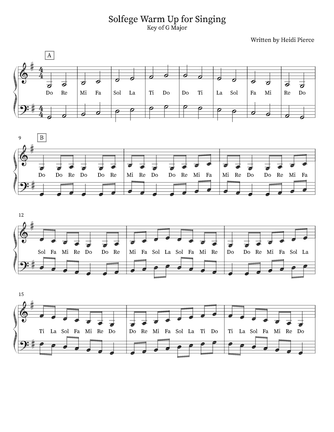 Solfege Warm Up for Singing- Key of G Major