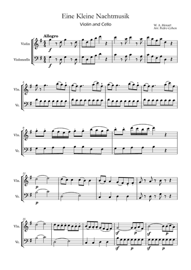 Eine Kleine Nachtmusik - violin and cello version (arr. Pedro Cohen)