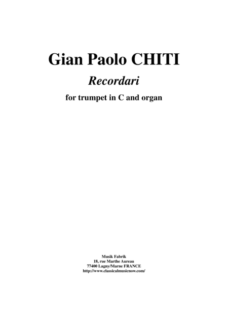 Gian Paolo Chiti: Recodari for trumpet (in C or Bb) and organ