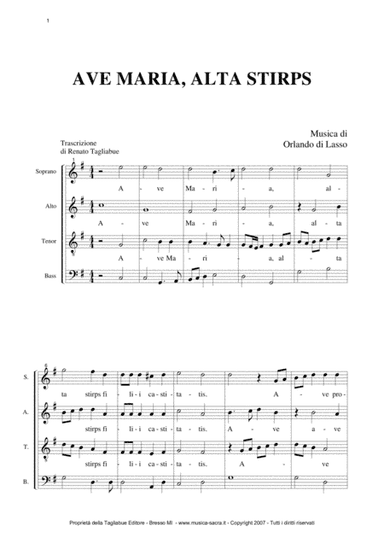 AVE MARIA, ALTA STIRPS - Orlando di Lasso - For SATB Choir