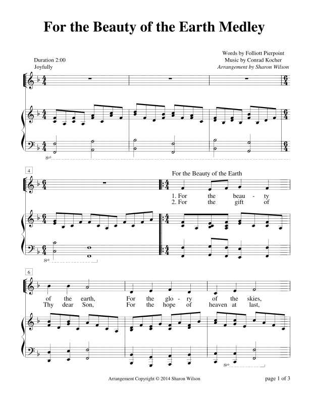 For the Beauty of the Earth Medley (for unison choir) (arr. Sharon Wilson)