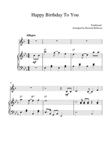 Happy Birthday To You (for clarinet in B flat solo and piano accompaniment) (arr. Kaiserin Rebecca)