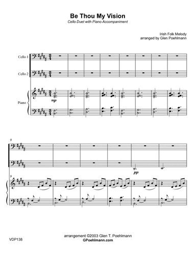 BE THOU MY VISION - CELLO DUET with Piano Accompaniment (Grade 3+) (arr. Glen Poehlmann)
