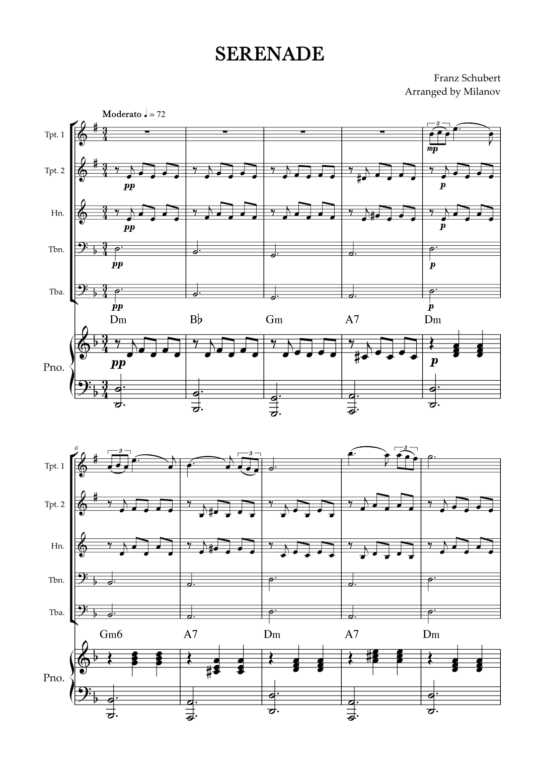 Serenade | Schubert | Brass Quintet | Piano | Chords (arr. Milanov)