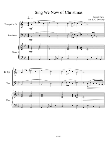 Sing We Now of Christmas (Trumpet and Trombone Duet with Piano Accompaniment) (arr. B. C. Dockery)
