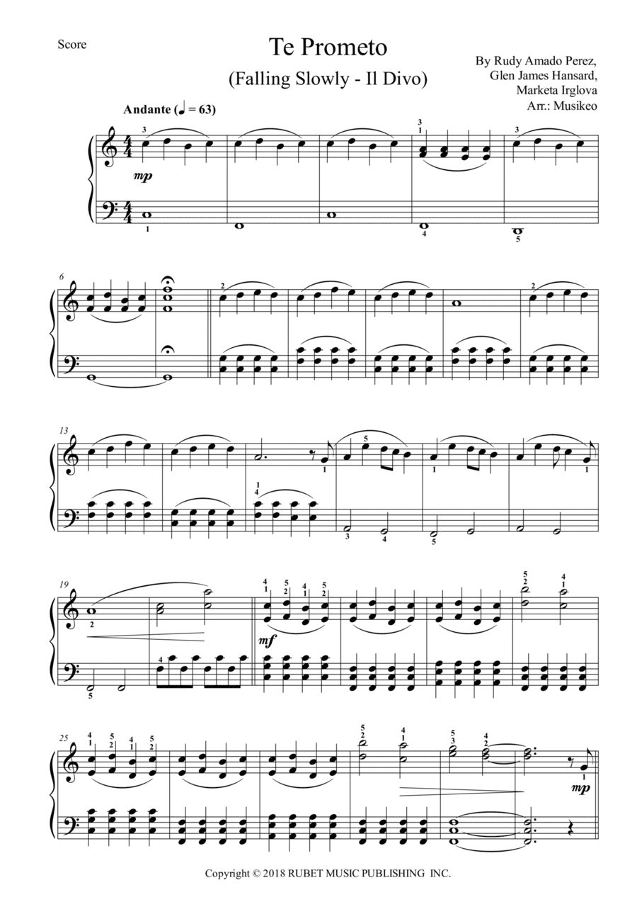 Te Prometo (falling Slowly) (arr. Musikeo)