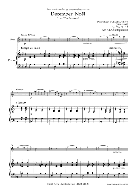 Noël, from The Seasons - Oboe & Piano (arr. Anne Christopherson GRSM ARCM)